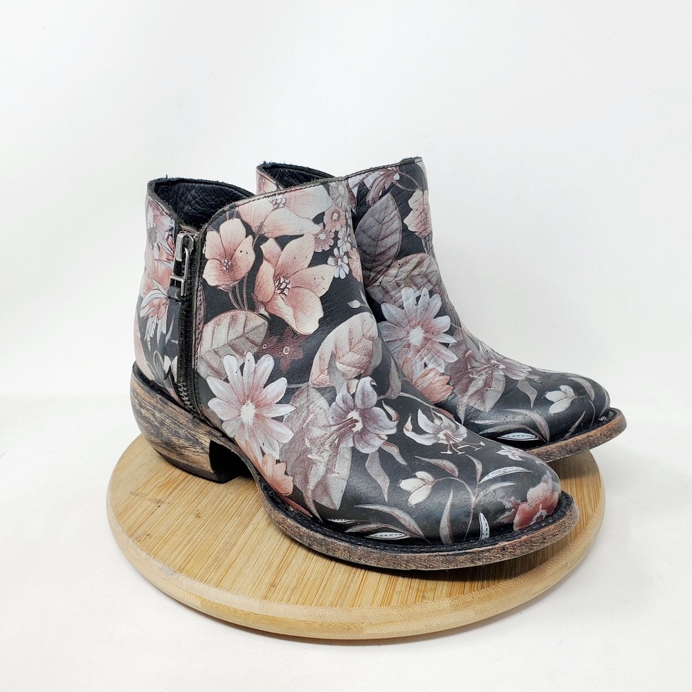 Lane Boots Womens 5 Moonflower Black Western Cowboy Ankle Shoes Distressed